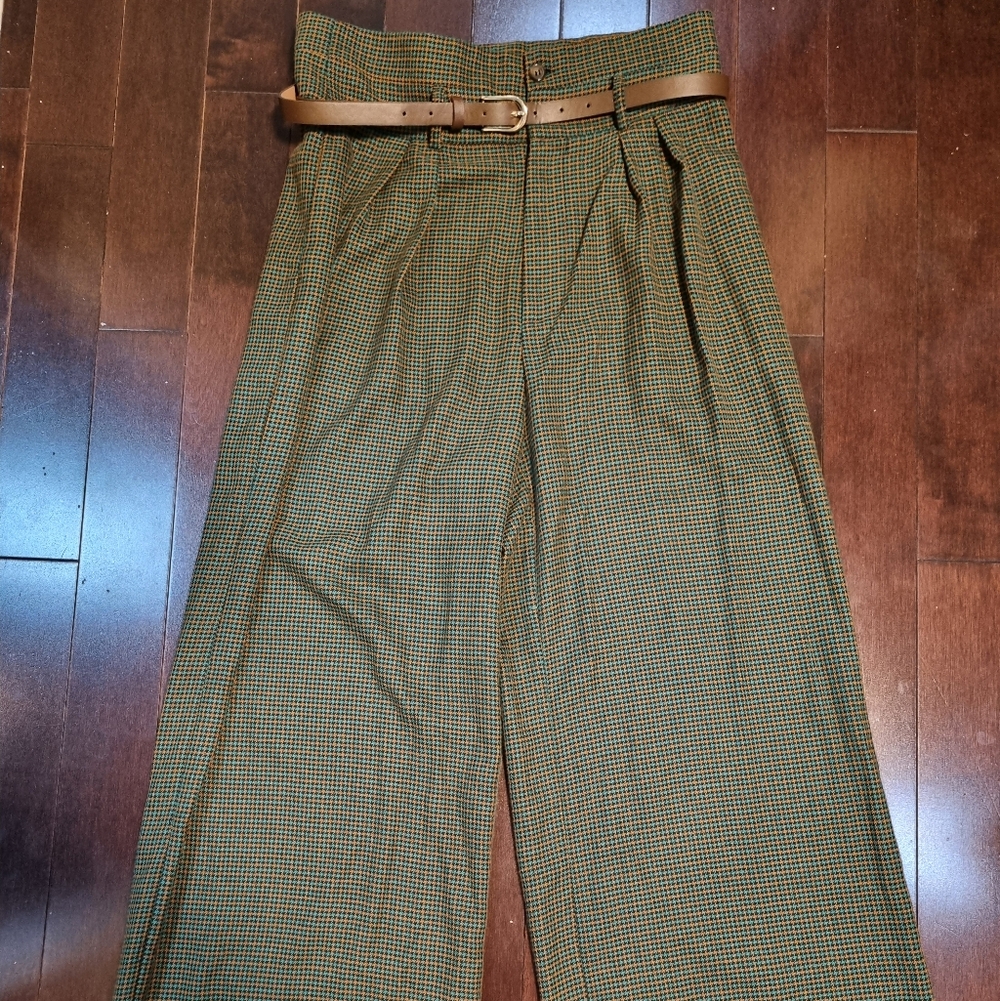Cider | Green And Gold Trousers W/ Brown Belt